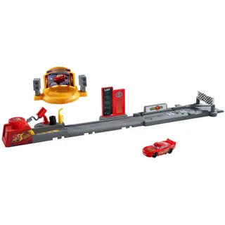 Mattel Disney und Pixar Cars Spielzeug-Spielset, Piston Cup Sprung- und Stunt-Rennstrecke mit Lightning McQueen Fahrzeug, über 50 cm lang, Zwei Spielmöglichkeiten, JDJ02