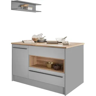 Mid.you Kücheninsel , Grau, Eichefarben , Kunststoff , 3 Schubladen , einzeln stellbar , 145x90x90 cm , höhenverstellbare Füße , Küchen, Küchenzeilen & Küchenblöcke, Küchenzeilen