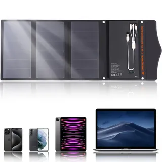 Yard Force Solar Powerbank 13.000mAh mit 21W Falt-Solarpanel, Solarladegerät mit PD 18W und QC 3.0 Schnellladefunktion, USB-C und USB-A, Outdoor Ladegerät für Camping, iPhone und Samsung, LX PB21