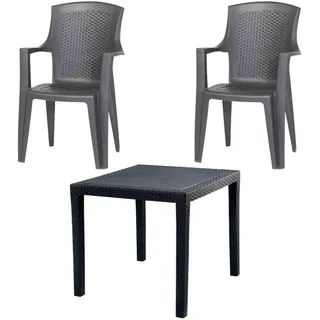 Gardenson Balkonset , Anthrazit , Kunststoff , 3-teilig , 77x72x77 cm , wetterbeständig, Stühle stapelbar , Gartenmöbel, Balkonmöbel, Balkonmöbel-Sets