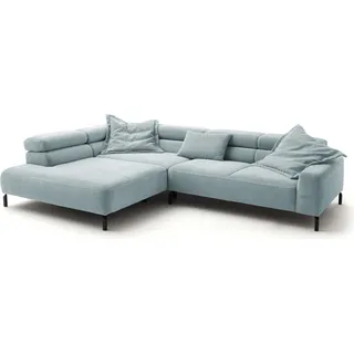 KAWOLA Sofa DELIA Ecksofa Cord hellblau mit motorischem Sitzvorzug Recamiere links - Hellblau