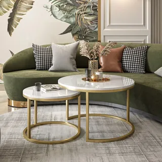 Runder Tisch 2in1 CIRI Gold Matt - Weiß