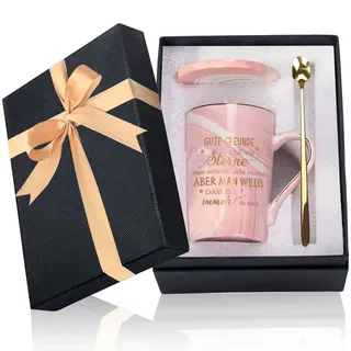 Geschenke für besten Freundinnen, Tassen mit „Gute Freunde sind wie Sterne“. marmorierter Keramikbecher mit Deckel und Löffel, Geschenke für Frauen, Weihnachtstag, Geburtstagsgeschenk, 400ml