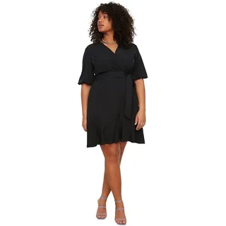 Trendyol Damen Women Knit Dress Plus Size Mini Wrapover Regular Fit Strickkleid in Übergröße, Schwarz, XXL