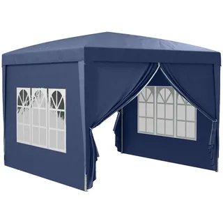 Outsunny Pavillon mit 4 Seitenwänden, Oxfordstoff, Stahl, Blau , Metall , 2.95x2.58x2.95 cm , Sonnenschutz, Pavillons