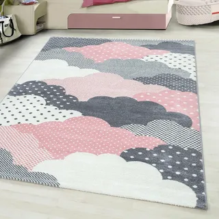 Ayyildiz Teppiche Kinderteppich "Bambi 820, auch in rund erhältlich" rechteckig 11 mm Höhe auch in rund, Wolken Motiv, Kurzflor, pink