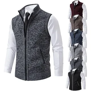 YGSIKY Winter Herren Weste, Herren Weste Strickweste Fleecefutter Ärmellose Strickjacke mit Stehkragen Ärmellose Jacke Geeignet zum Radfahren Laufen Wandern Golf Arbeiten