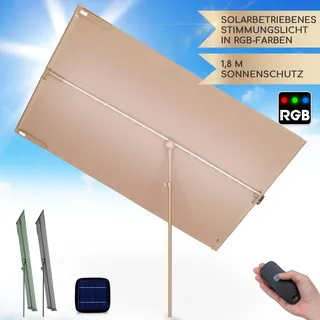 Blumfeldt Sonnenschirm für Balkon Rechteckig, Sonnenschirm mit LED Beleuchtung, Wasserdicht & UV-Schutz, Balkon Sonnenschirm für Terrasse & Garten, Höhenverstellbarer Balkon Schirm Sonnenschutz - Taupe