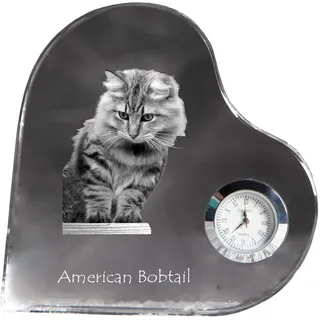 Amerikanisch Bobtail - Kristalluhr mit Katzenbild, Herzregal-Uhr, personalisierte Standuhr von Art-Dog.