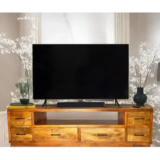 OPIUM OUTLET Lowboard Sideboard Schrank TV Kommode Regal offen Raumteiler Wohnzimmer Möbel Holz massiv B x T x H 200 x 45 x 50 cm