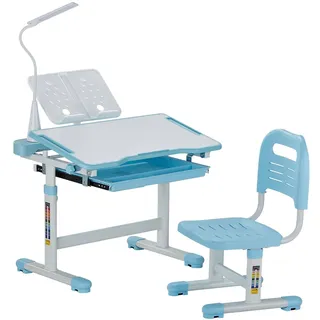 VEVOR Schreibtisch Set Kinderschreibtisch Arbeitstisch und Stuhl höhenverstellbar (53-71 cm) belastbar (100 kg) mit Tischlampe & 0–40° geneigten Schreibtischplatte für Schlafzimmer Blau