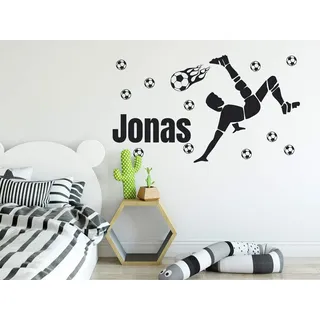 GRAZDesign Wandtattoo Fussball mit Name Kinderzimmer, Geschenk für Junge, Fussballspieler mit Ball, personalisierte Fußball Geschenke für Kinder / 69x40cm / Dunkelgrau