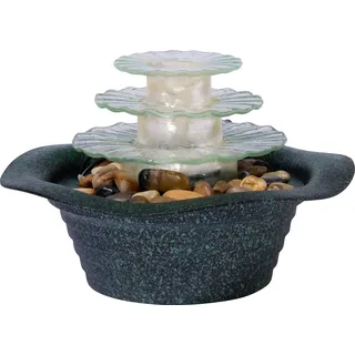 dobar® 96432e Dreistufiger Zimmerbunnen mit LED Beleuchtung | Tischbrunnen Kunststein | Kleiner Springbrunnen | Dekorativer Zierbrunnen für Wohnzimmer/Büro/Indoor | 23 x 23 x 15 cm | Anthrazit