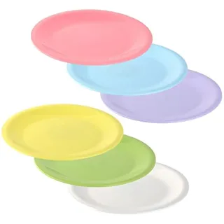 6er Set farbenfrohe Dessertteller Kinderteller Kuchenteller Kunststoffteller Plastik flach bunt stapelbar leicht klein bunt BPA-frei