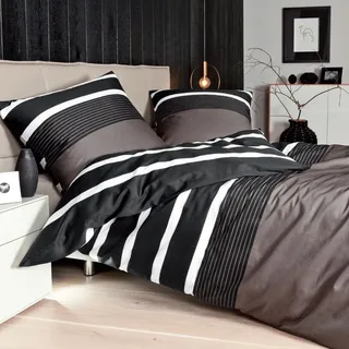 Janine Bettwäsche J.D. 8468 07 Nougat schwarz modern quer elegant Mako Satin, Größe:240 cm x 220 cm