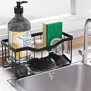 Vanwood Schwammhalter für Küchenspüle mit automatischer Abtropfschale, Spülbecken-Caddy Küchenspüle, Cocina-Organizer, selbstentleerender Spülseifenschwamm-Caddy für Theke