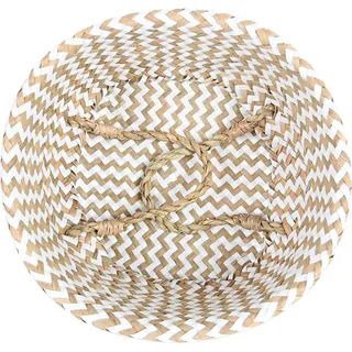 Wäschekorb Rattan Gewebte Bauch Körbe Dekor Hauslager für Obst - Handgewebt Seetang Faltbar - Griff für Organizer Pflanzen Topf Abdeckung - Weiß - Größe M Rattan Korb