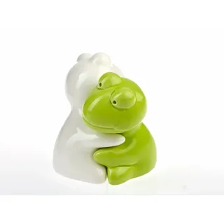 By Bers by-Bers Frosch Umarmung, auch als Kuh, Maus, Tiere, Elefant Salzstreuer, Salz- und Pfefferstreuer Set als Geschenk, aus Keramik (S+P_Frosch_hellgruen-weiss)
