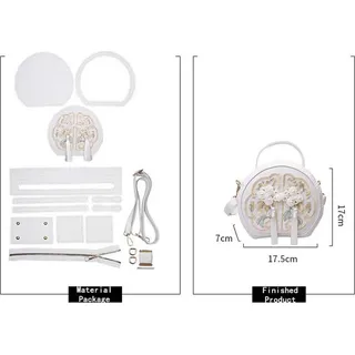 INF DIY Materialpaket Rundtasche mit chinesischer Stickerei Polyurethan17x17,5x7cm Handarbeit Weiß - Weiß