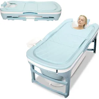 Hengda Badewanne Erwachsene Praktisch und Tragbar mit Nackkissen für Badezimmer Geeignet Mobil Erwachsene Spa 118cm - Blau