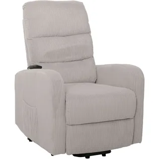 Mendler Fernsehsessel HWC-K62, Relaxsessel TV-Sessel Liege, Liegefunktion Aufstehhilfe, Metall Stoff/Textil Cord ~ hellgrau
