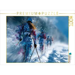 CALVENDO Puzzle Biathleten in winterlicher Landschaft. Wettkampf-Szene im künstlerischen Stil | 1000 Teile Lege-Größe 64x48cm Foto-Puzzle für glückliche Stunden