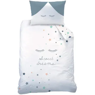 MTOnlinehandel Sterne Babybettwäsche 135x100 Flanell Biber, 1 Kissenbezug 40x60 + 1 Bettbezug 100x135 cm, Sweet Dreams Kinder-Bettwäsche Winterbettwäsche
