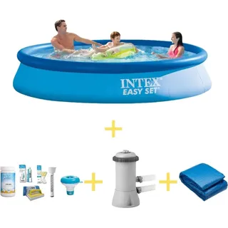 Schwimmbad - Easy Set - 366 x 76 cm - Inklusive Wartungspaket, Filterpumpe & Bodenabdeckung - Blau
