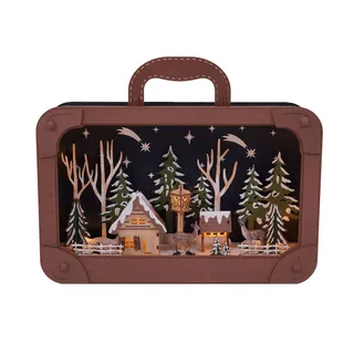 3.06 Holzkoffer mit beleuchteter Winderlandschaft - LED Weihnachtsszene