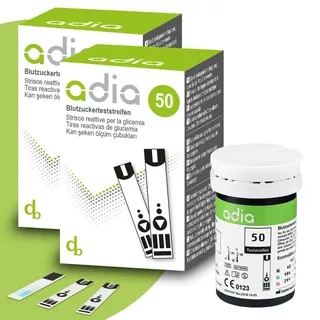 adia Blutzuckerteststreifen, 100 Stück, Blutzucker-Selbstkontrolle bei Diabetes Teststreifen St