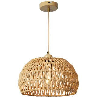 FORCOSO Pendelleuchte Rattan, Boho Lampe Rattan Hängend Rustikal, Geflochten Hängelampe Korb, Deckenlampe Rattan E27(Ø30 cm), für Schlafzimmer Wohnzimmer Esszimmer Flur Küche - Braun