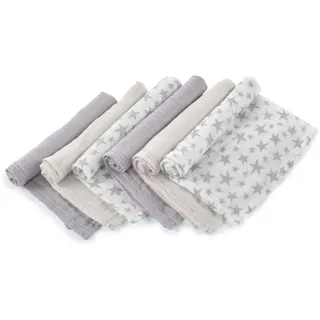 Jané 6er Pack Mehrzweck-Mulltücher, Stillen, natürliches Baumwoll- und Bambusgewebe, Staubmilbenschutz, Ökologisch, 35 x 35 cm, Grau