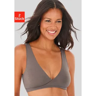Still-BH, Damen, Gr. 38, N-Gr, braun (taupe, schwarz), Jersey, Obermaterial: 95% Modal, 5% Elasthan, PETITE FLEUR BY LASCANA, Basic, BHs Still-BH, aus seidig weichem Modal Material ohne Bügel in Wickel-Schlupf Form, Topseller