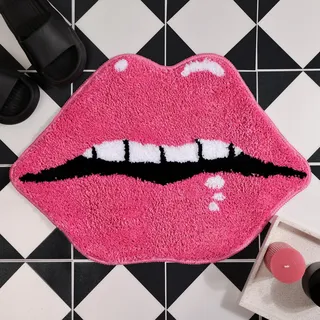 Panstar Pinke Badezimmerteppiche, niedliche Lippen, Badematte, rutschfeste Lippen, saugfähig, Badewannenteppich, Badezimmer, Plüsch, Duschvorleger.
