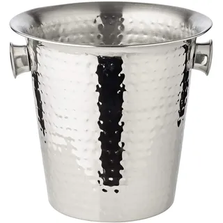 EDZARD Sektkühler Joey, Höhe 23 cm, Durchmesser 21 cm, für 1 Flasche, Edelstahl, gehämmert, mit 2 Griffen - Flaschenkühler, Weinkühler, Getränkekühler, Champagner Kühler, Eiseimer