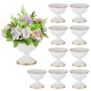 Sziqiqi Klein Metall Hochzeit Mittelstücke Urne Vase - 10Stück Weiss Blumenvase Blumentopf für Hochzeit Herzstück Tische, Trompete Vase für Garten Party Esstisch Geburtstag Hochzeitsdeko Verlobung