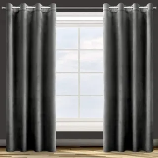 Design91 Samtvorhang Ösen Ösenschal Blickdichte Vorhänge Samt Velours 140x250 Samtvorhänge ROSA (SCHWARZ)
