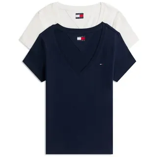 Tommy Hilfiger Tommy Jeans T-Shirt TJW 2PACK V-NECK TEE (Packung, 2-tlg., 2-er Pack) mit Logostickerei bunt XS (34)