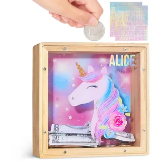 Beinou Spardose Kinder Sparschwein Mädchen Einhorn Sparbüchse Acryl- Sparkasse Piggy Bank Kinderspardose Taufgeschenke Jungen mit Personalisierten Buchstaben