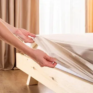 Katoenen Jersey-Bettuch, 160 x 200 cm, 100% Baumwolle, weich und atmungsaktiv, Crème - Creme