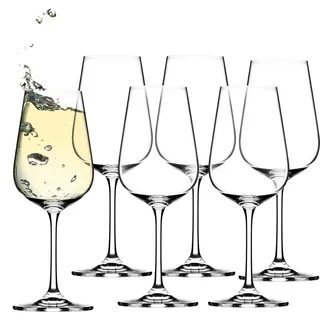 KADAX Weißweingläser aus Kristallglas "Fano", Weingläser mit langem Stiel, 6er Set, 360ml, - Transparent