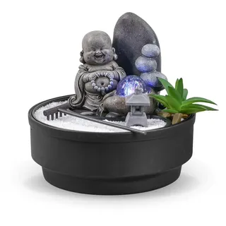 Zimmerbrunnen Zen Garten, Buddha-Statue, abnehmbar, buntes LED-Licht, Dekoration für entspannende Atmosphäre, Garten, Zen, weißer Sand, Tischbrunnen, geschlossener Kreislauf, H21 cm – Sikhi Zen'Light