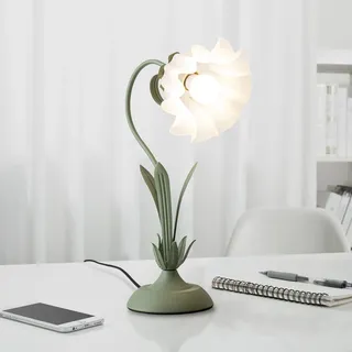 minifair Dimmbare GrüN Nachttischlampe,Schreibtischlampe Kinder Mit MaiglöCkchen Acryl Lampenschirm,Retro Leselampe FüR Schlafzimmer MäDchenzimmer Schlafsaal Studie,Tischlampe 50cm H