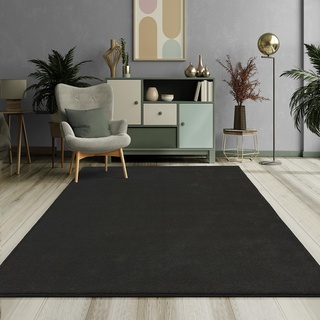 Mia's Teppiche Emely Moderner Weicher Kurzflor (17 mm) Wohnzimmer Teppich - Schwarz - 120 cm Rund