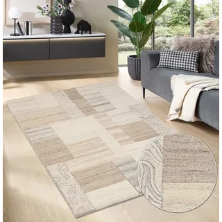 THEKO Wollteppich »Lola, Wolle, handgearbeitet, Patchwork Design, handgetuftet« rechteckig 12 mm Höhe Wohnzimmer, Schlafzimmer, Esszimmer, auch als Läufer und rund THEKO natur B : cm 1 Stk.