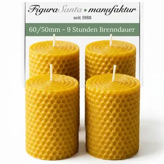 Figura Santa® Bienenwachskerzen Adventskerzen 4er Set Kerzen Adventskranz Stumpenkerzen aus 100% Bienenwachs-Platten Weihnachtskerzen | Größe: 6 x 5 cm Brennndauer ca. 9 h