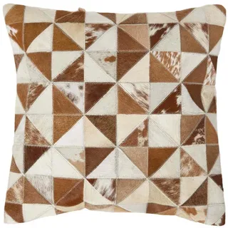 Homescapes Patchwork-Kissen Fell & Leder 45/45 cm geometrisch , Patchwork , Füllung: Polyester , Quadratisch , 45x45 cm , Oeko-Tex® , Heimtextilien, Wohntextilien, Kissen, Zierkissen