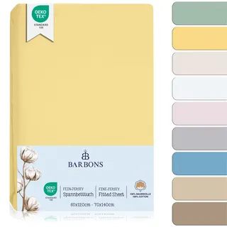 BARBONS Spannbettlaken für Baby/Kinderbett - 100% Jersey-Baumwolle Oeko-TEX Standard 100 Zertifiziert Bettlaken für Babybett (Bananen - 2er - 60x120cm / 70x140cm)