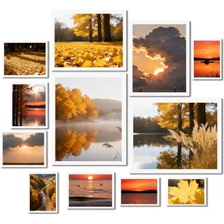 KAIWIN Set mit 12 Fotorahmen; Multi-Fotorahmen; zwei 20 x 25 cm; zwei 15 x 20 cm; vier 13 x 18 cm; vier 10 x 15 cm, Bilderrahmen Collage Weiß