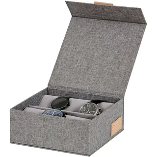 LOVE !T STORE !T LOVE IT STORE IT Premium Aufbewahrungsbox für Uhren - Uhrenbox aus Leinen, innen Samt - Wände verstärkt - Für 6 Uhren - Hellgrau - 16,5x16,5x7 cm